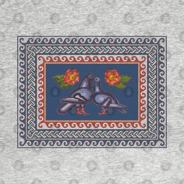 Romantic Couple Of Pigeons Vintage Roman Mosaic by okpinsArtDesign